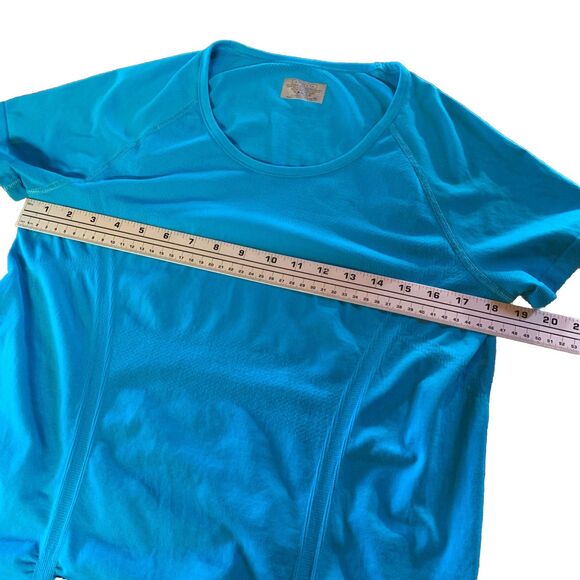 Athleta Fastest Track Tee Rare Teal Top Scoop Neck Ruched Sz XL Gym Run Athletic - Picture 10 of 12